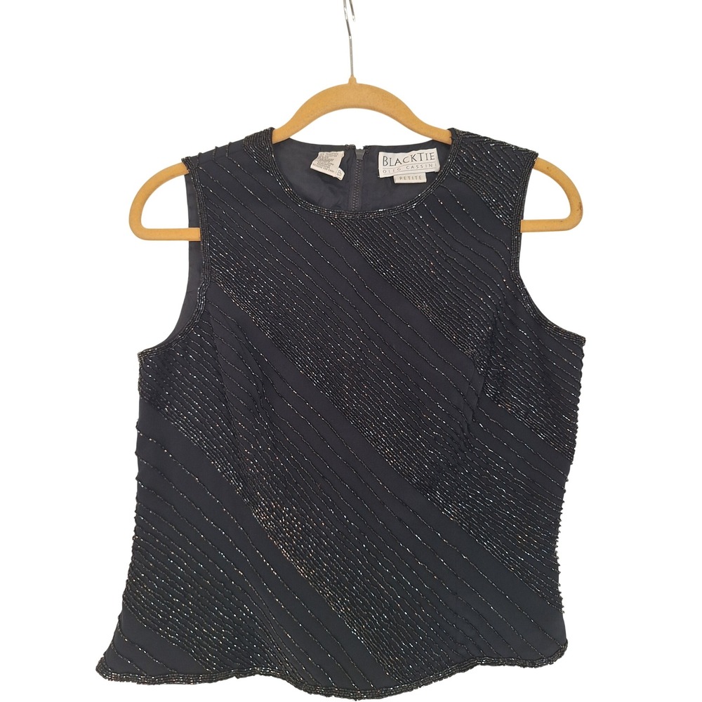 Vintage OLEG CASSINI BLACK TIE Stunning Beaded Bustier Top Sz S/M/P